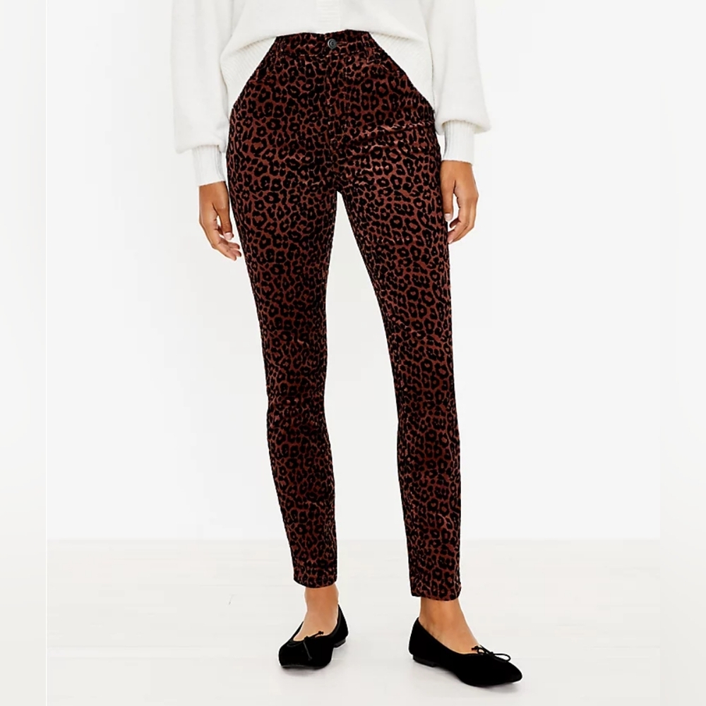 LOFT curvy high rise skinny corduroy leopard pants size 10